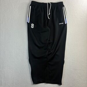 Vintage Adidas Track Pants Men L Black Blue Soccer Sweatpant Ankle Zip Baggy Y2K